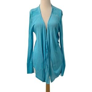 Chicos Open Front Cardigan Nancy Dye-Effect Long Sleeve Infinite Aqua Size 1/Med